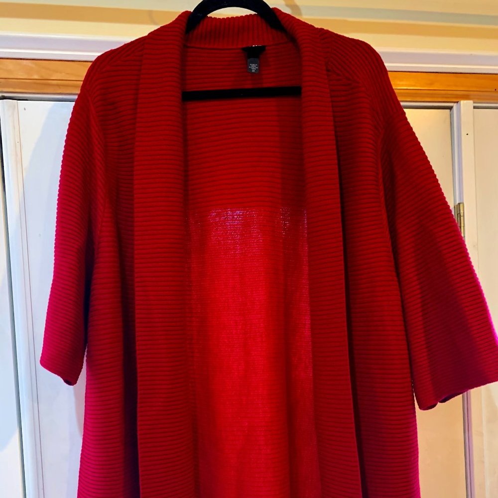 Eileen Fisher size 3X red merino long cardigan